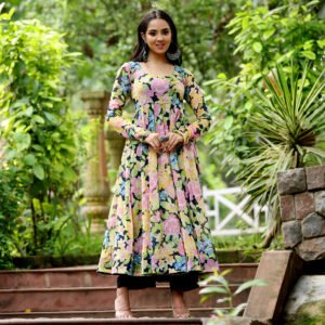 Vivid Floral Georgette Kurta - Image 3