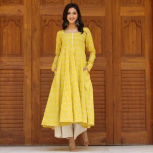 Farida Yellow Cotton Kurta - Image 8