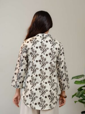 Alternative view of Ivory Floral Printed Kurti for Women with Round Neck & Three-Quarter Sleeves
