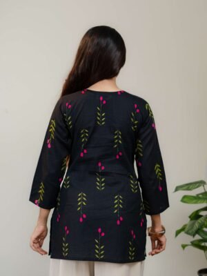 Black Floral Printed Kurti for Women with Square Neck & Three-Quarter Sleeves - Image 8