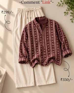 Elegant Printed Shirt & Relaxed Cotton Pants Co-Ord Set