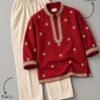 Royal Red Embroidered Kurta & Ivory Pants Festive Co-Ord Set