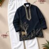 Men’s Navy Blue Embroidered Kurta with White Jeans Set