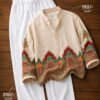 Men’s Cream Ethnic Printed Shirt with White Pants Set