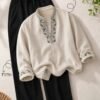 Ivory Embroidered Kurta with Black Straight Pants Set for men
