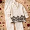 Men’s White Embroidered Kurta with White Pants Set – Elegant Ethnic Wear