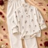 Men’s White Printed Kurta with White Pants Set – Stylish Ethnic Wear