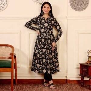Rashika Black Cotton Kurta