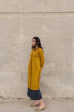 Pintuck Kurta - Mustard - Image 4