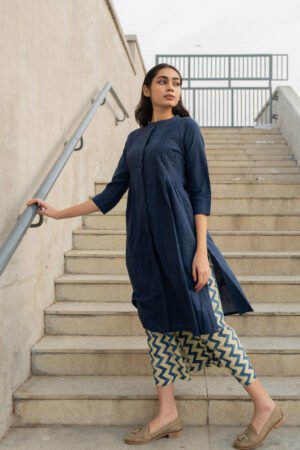 Pintuck Kurta - Indigo - Image 6