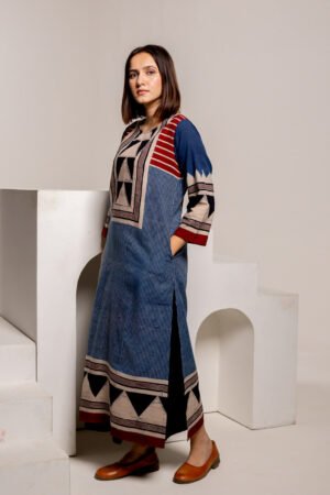 Classic Kurta - Pyramid Yoke Indigo Red - Image 4