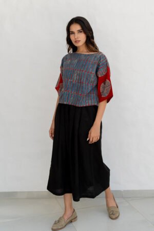 Alternative view of Basic Top - Taha Indigo & Red Stripes