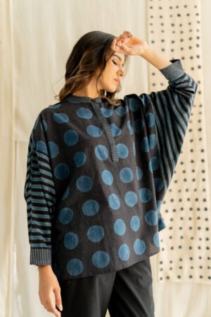 Freesize Anti-fit Top - Black & Indigo Stripes - Image 7