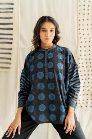 Freesize Anti-fit Top - Black & Indigo Stripes - Image 8