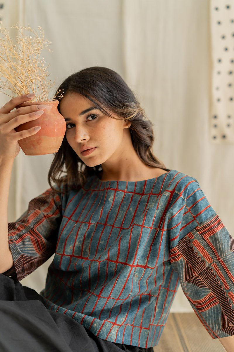Basic Top - Indigo & Red Stripes - Image 2