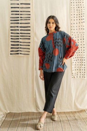 Freesize Anti-fit Top - Indigo Playful Geometry - Image 4