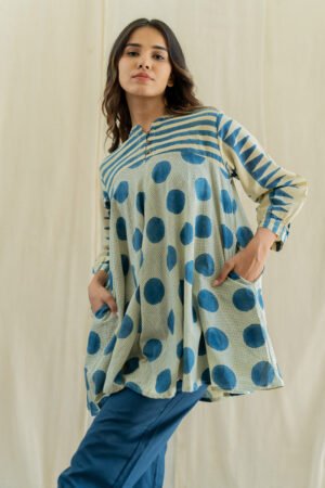 Bias Tunic - Indigo & White Polka - Image 7