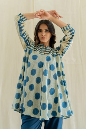 Bias Tunic - Indigo & White Polka - Image 2