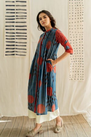 Pintuck Kurta - Playful Geometry Indigo - Image 8