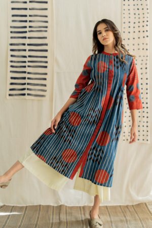 Pintuck Kurta - Playful Geometry Indigo - Image 5