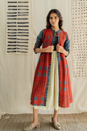 Pintuck Kurta - Playful Geometry Red - Image 6