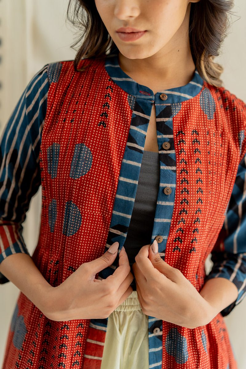 Pintuck Kurta - Playful Geometry Red - Image 8