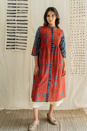 Pintuck Kurta - Playful Geometry Red - Image 2