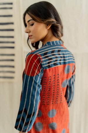 Pintuck Kurta - Playful Geometry Red - Image 4