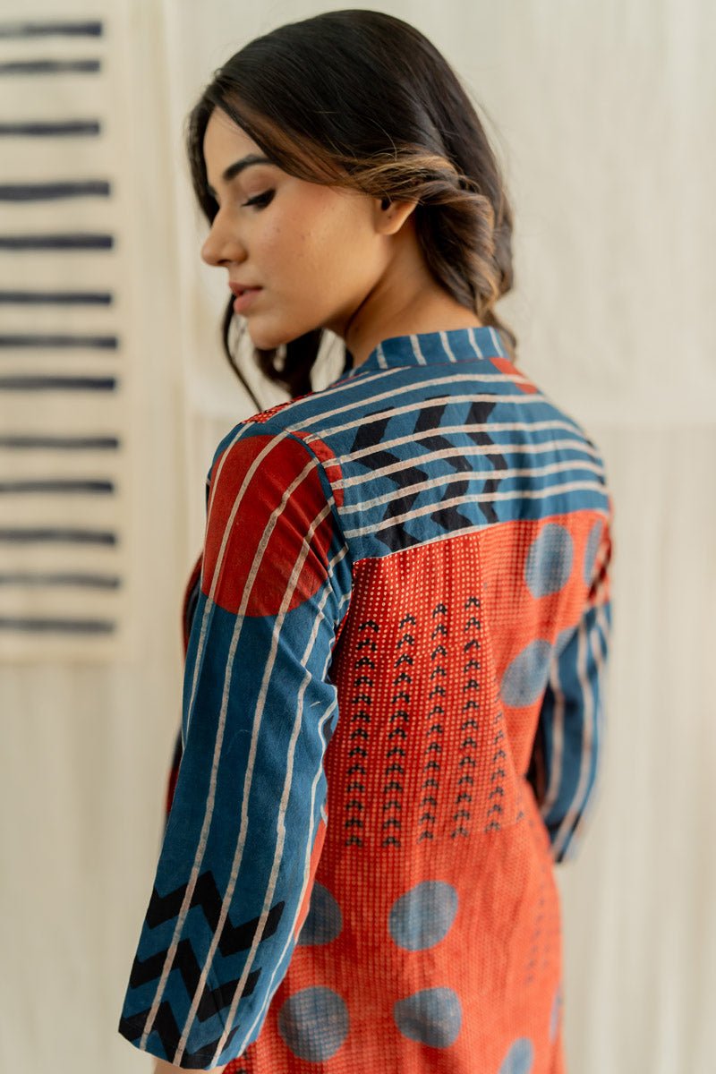 Pintuck Kurta - Playful Geometry Red - Image 4