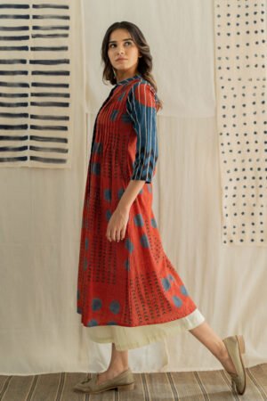 Pintuck Kurta - Playful Geometry Red - Image 5