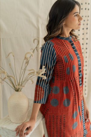 Pintuck Kurta - Playful Geometry Red - Image 7