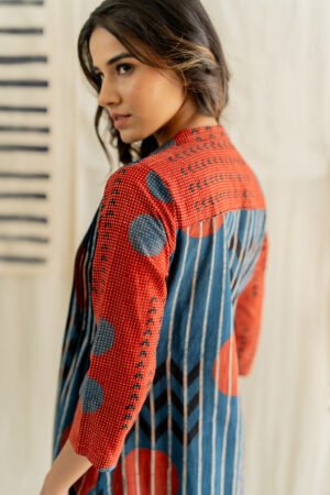 Pintuck Kurta - Playful Geometry Indigo - Image 4