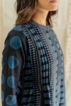 Pintuck Kurta - Black & Indigo Piano Stripes - Image 8