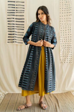Pintuck Kurta - Black & Indigo Piano Stripes - Image 5