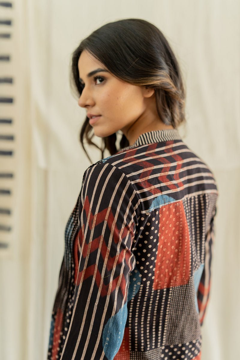Pintuck Kurta - Playful Geometry Black - Image 5