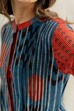Pintuck Kurta - Playful Geometry Indigo - Image 6