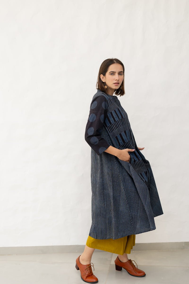 A-Line Kurta - Black & Indigo - Image 12