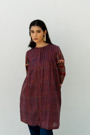 Short Pintuck Kurta - Oni Red - Image 4