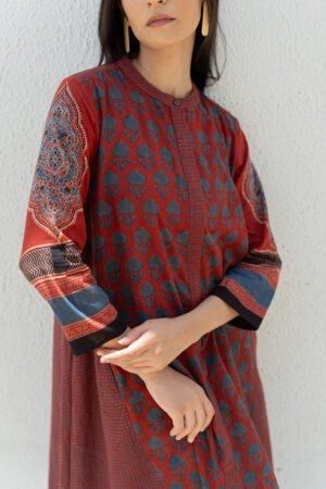 Alternative view of A-line Kurta - Baani Red