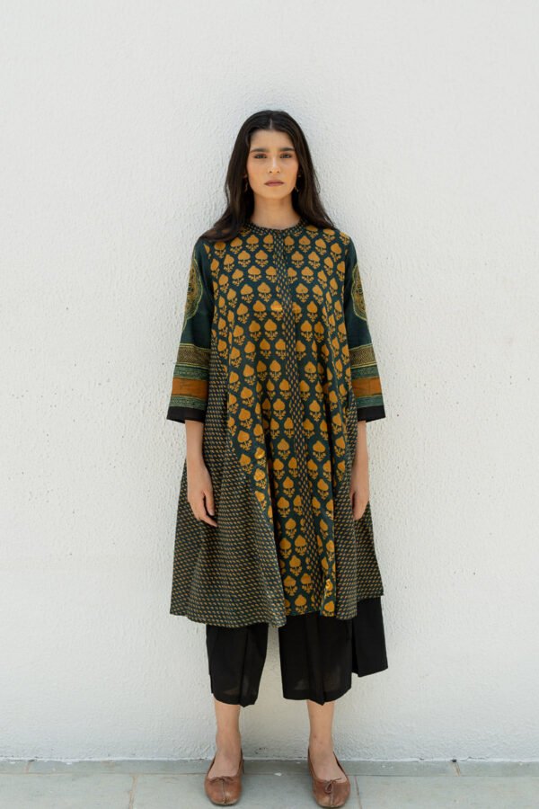 Alternative view of A-line Kurta - Baani Forest Green
