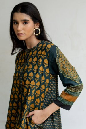 A-line Kurta - Baani Forest Green