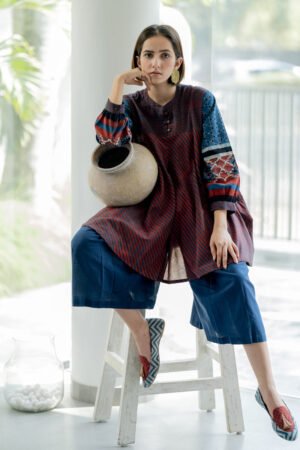 Bias Tunic - Indigo & Burgundy - Image 5